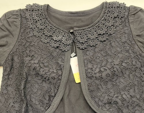 GIRLS 4T PRINCESS BOLERO LACE TRIM -Black Long Sleeve Cardigan Shrug Super Cute! - Picture 10 of 12