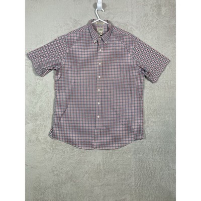L.L. Bean Button Down Shirt Mens L Red Plaid Wrinkle Resistant Cotton
