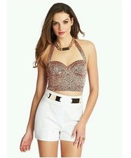 New Guess Marciano Island Cheetah Print Crop Top Bustier Corset 6 M