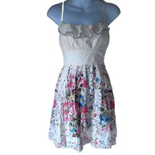 TOPSHOP 100% Cotton Floral Cami Mini Sundress Ivory Green Belted 10