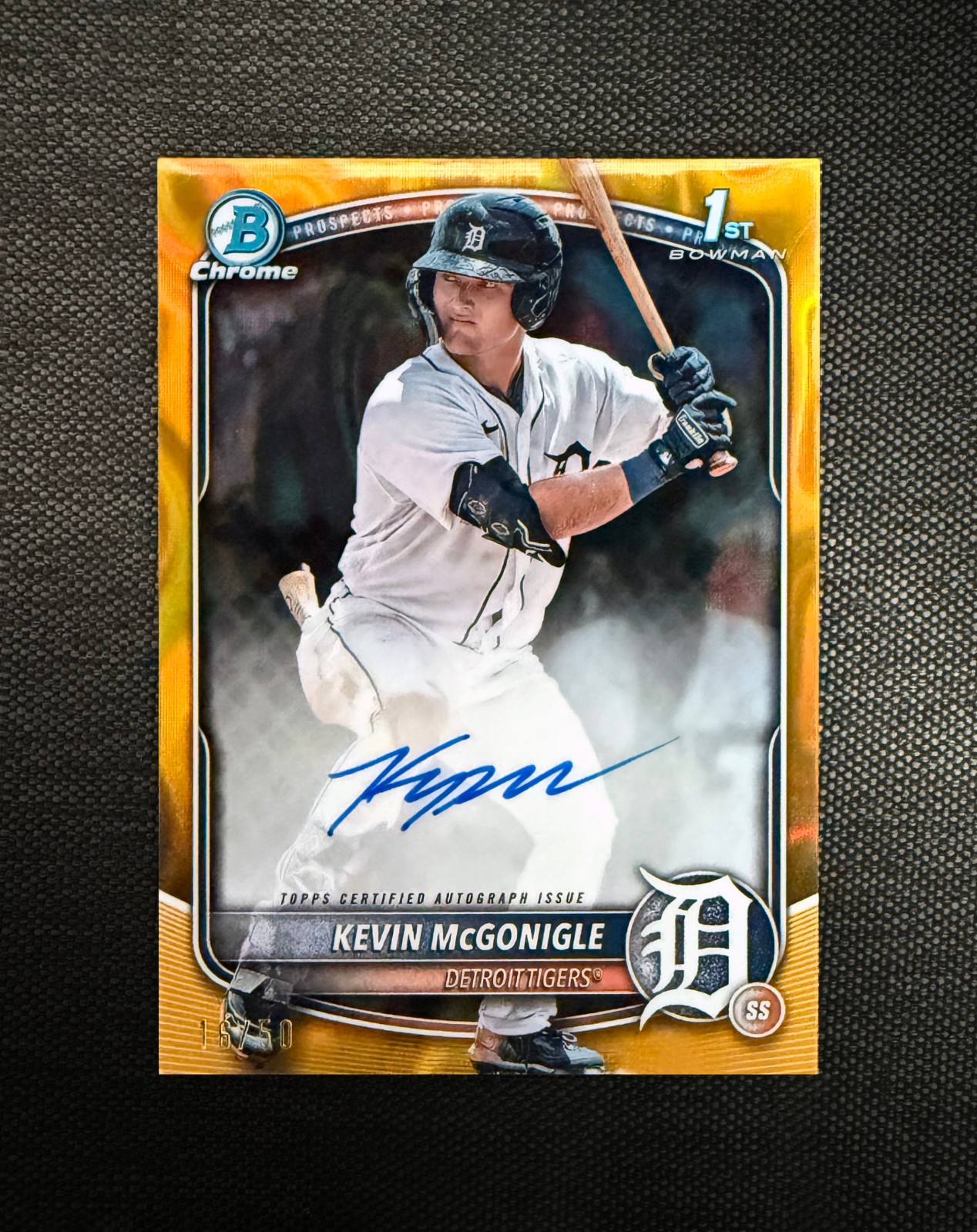 Kevin McGonigle: 2025 1st Bowman Chrome Prospects Auto Gold Lava 16/50 / CPA-KM