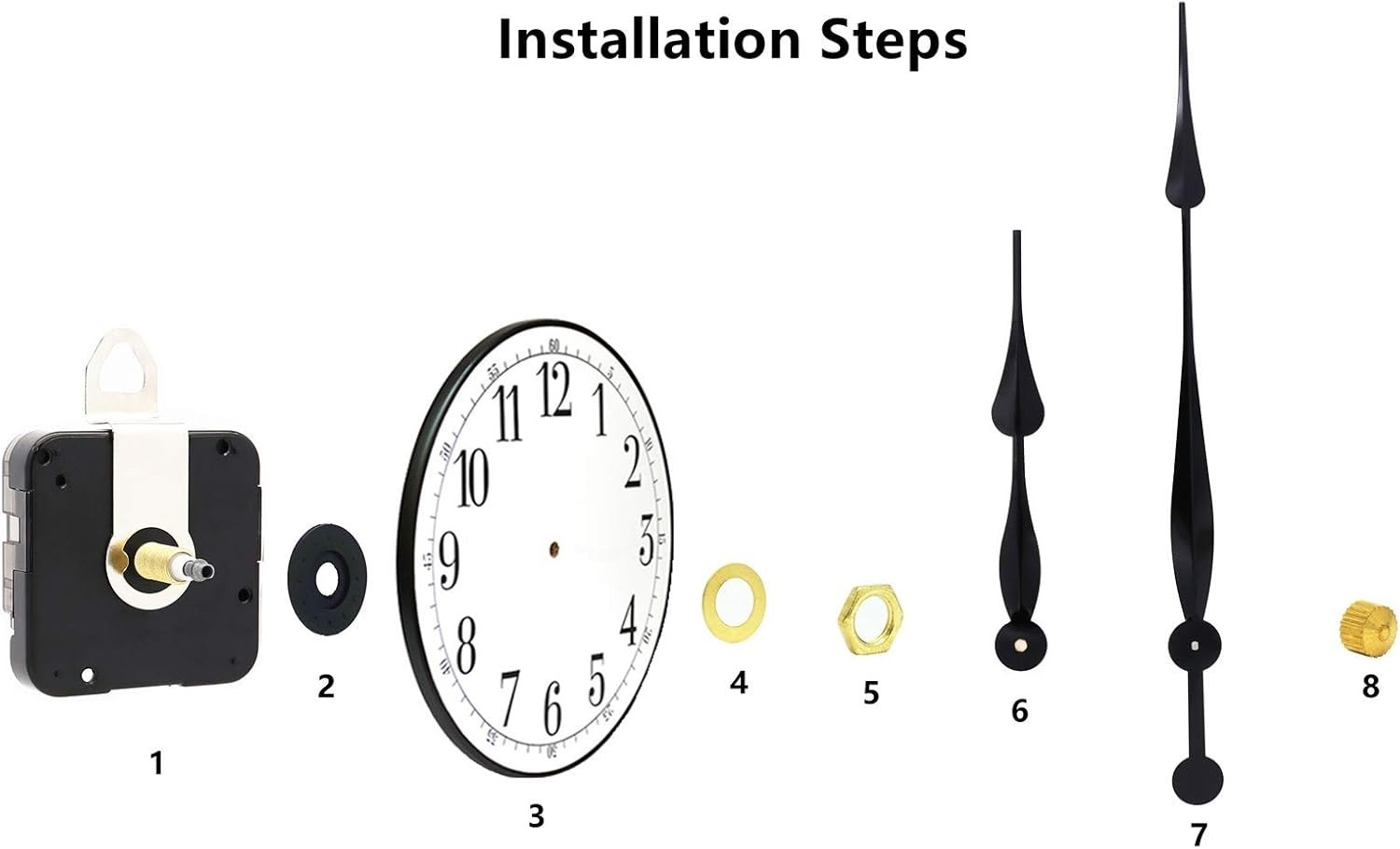 Complete Long Shaft Clock Movement Kit with Spade Hands – Perfect for Designers