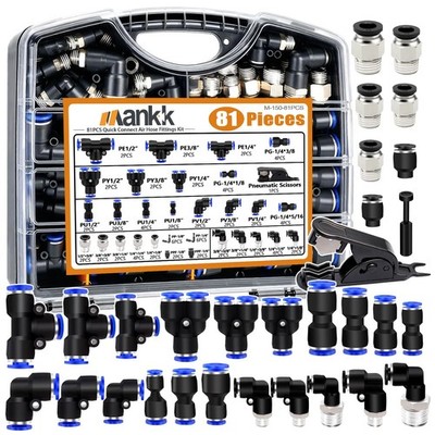 81PCS Quick Connect Hose Fittings Kit 1/8'' 1/4'' 3/8'' 1/2'' Push to Connect Fit...