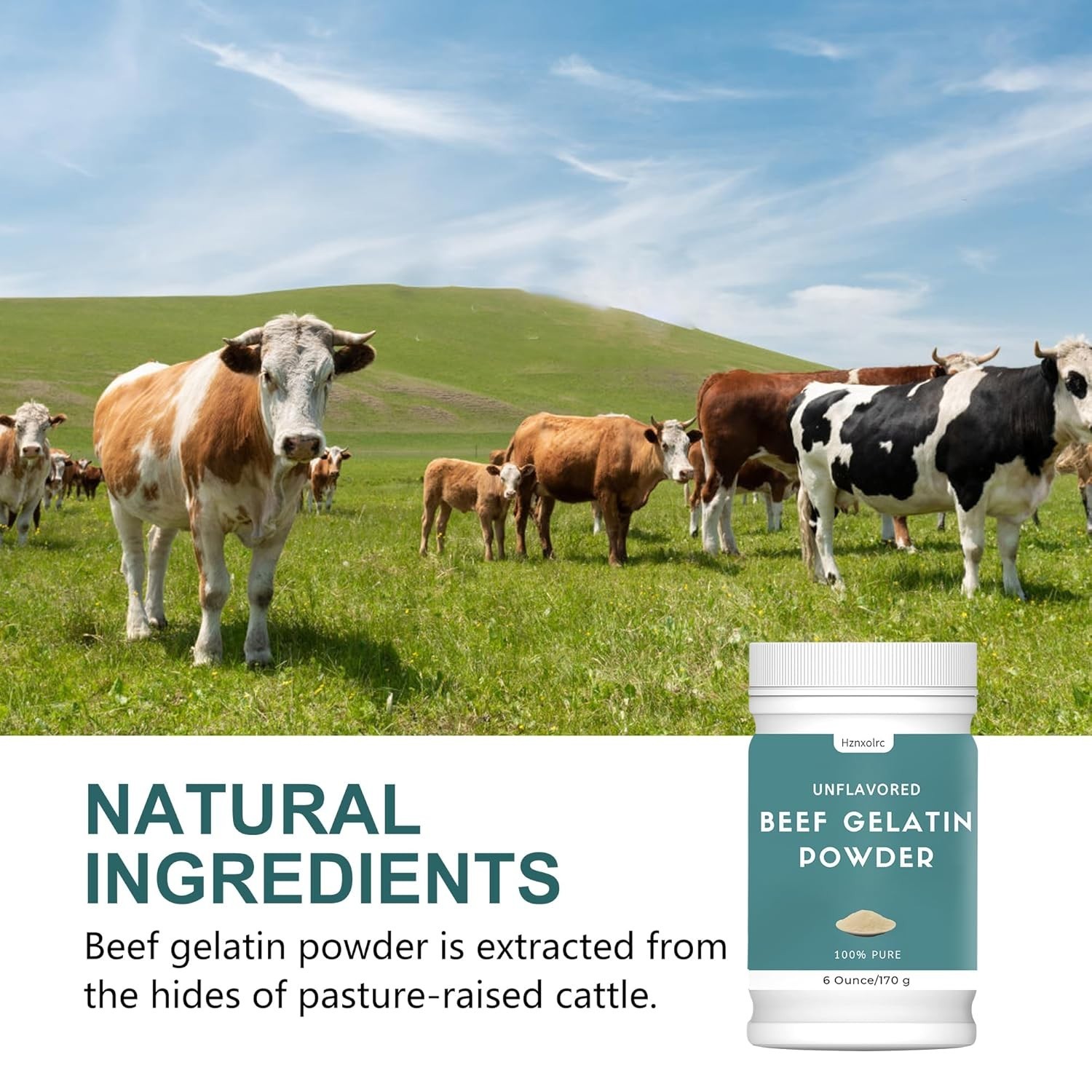 6 Oz Beef Gelatin Powder Unflavored, Natural Thickener, Rich in Collagen, Used i