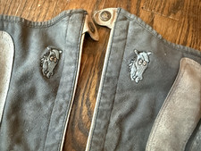 OVATION Half Chaps Faded Black w/Blue Horse Head Youth size A(8-10)