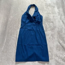 Vtg Y2K Guess By MARCIANO Blue Silk Halter Neck Cocktail Mini Dress womens 8