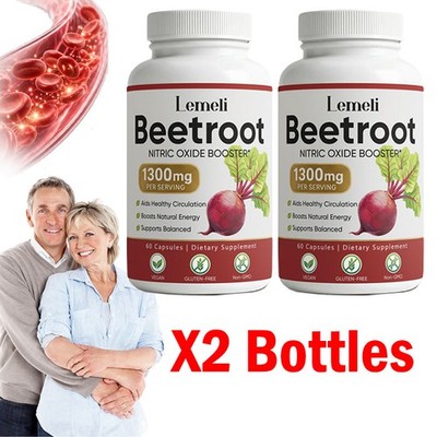 2X Lemeli Beetroot - 1300mg, Lemeli Organic Beet Root Supplement 60 Capsules