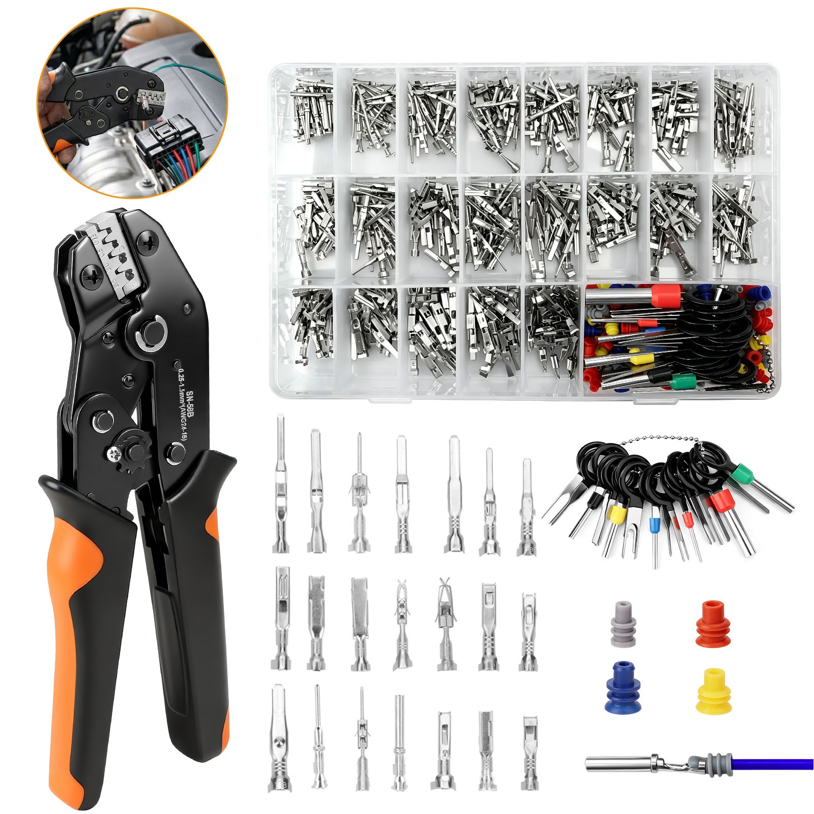 820PCS Electrical Connector Pin Repair Kit Ratchet Crimp Tool Terminal Extractor