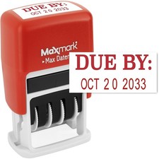 MaxMark Self-Inking Rubber Date Office Stamp with Due by Phrase Date - Red ...