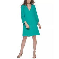 Eliza J Womens Chiffon Mini Dress 10 Teal Green A Line V Neck