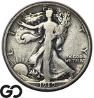 1919-D Walking Liberty Half Dollar 50C Silver Coin, Fine, Better Date