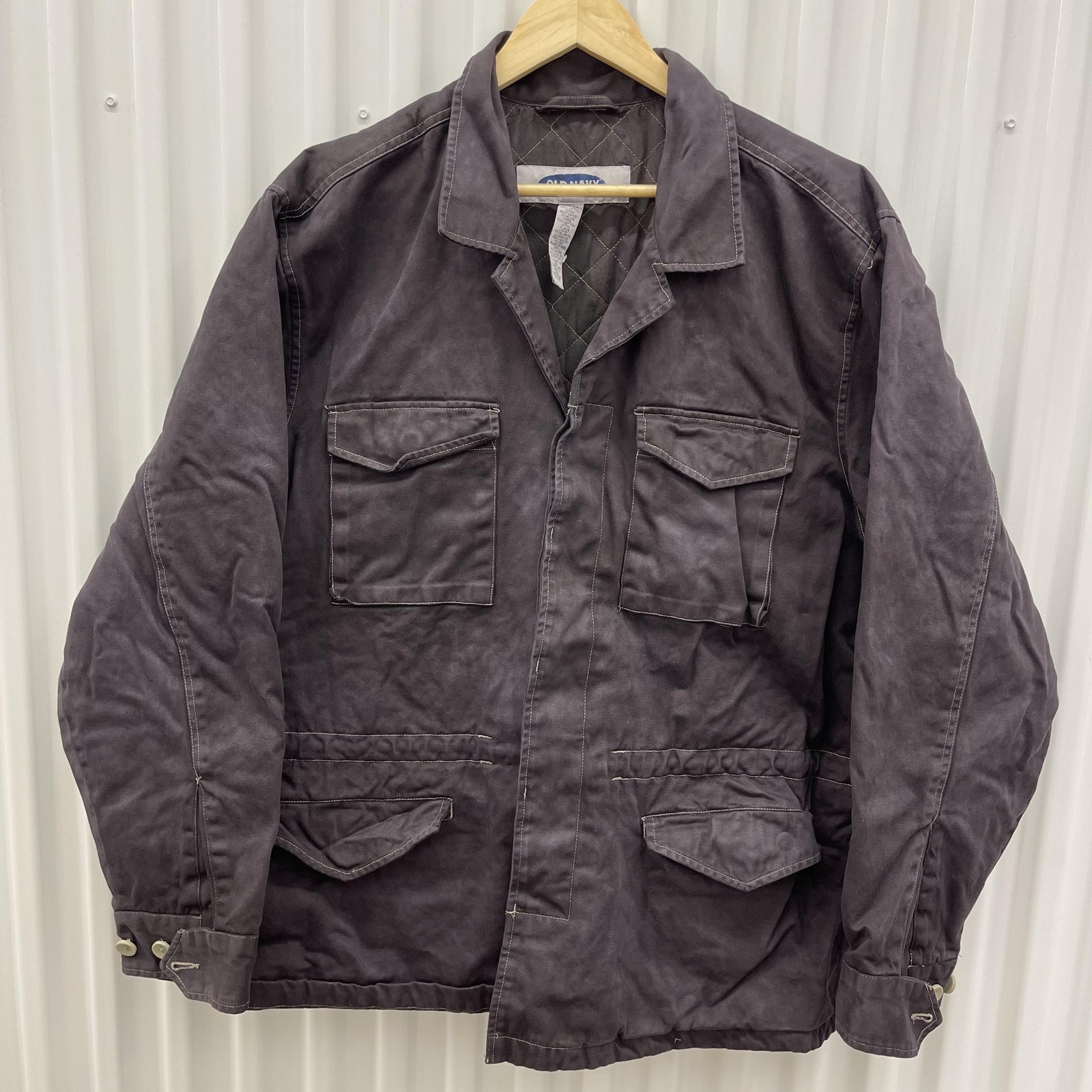 Mens Large Gray Quilted Canvas Military Field Coat Outdoor