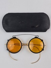 Old Windsor Gold Filled Round Eyeglasses Spectacles w/ Amber clip-on Sunglasses