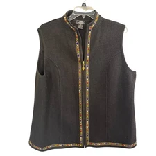 VTG 80s Lisa International Boiled Wool Vest 2X Black Jewels Festival Boho Unique