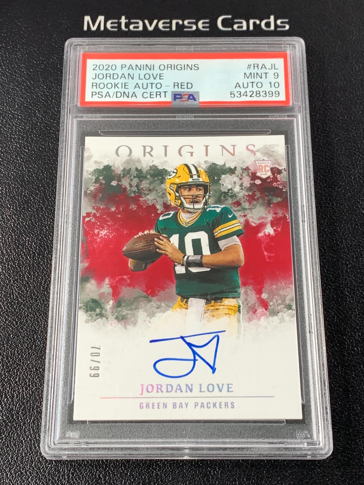 2020 Panini Origins Jordan Love Rookie Auto Red 70/99 PSA 9/10 view 1