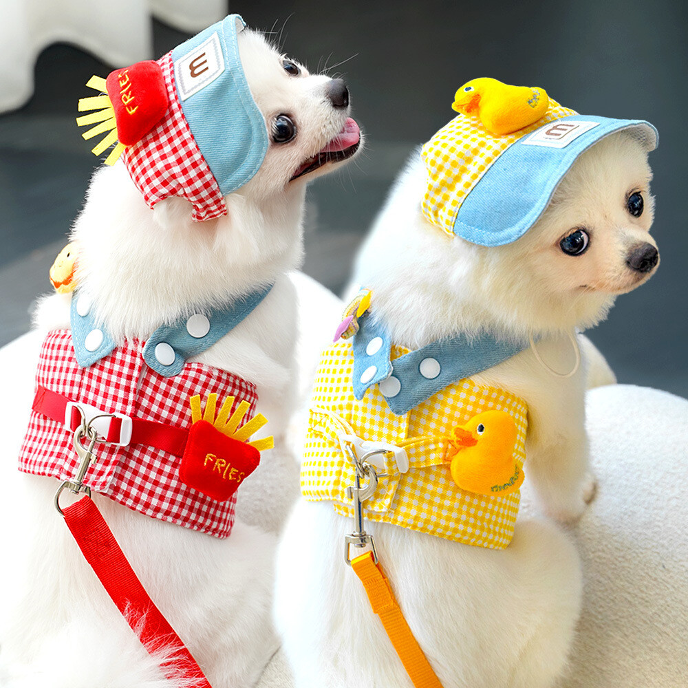 Dog Harness With Hat Cat Vest Leash Set Female Pet Clothes Puppy Collar Lead