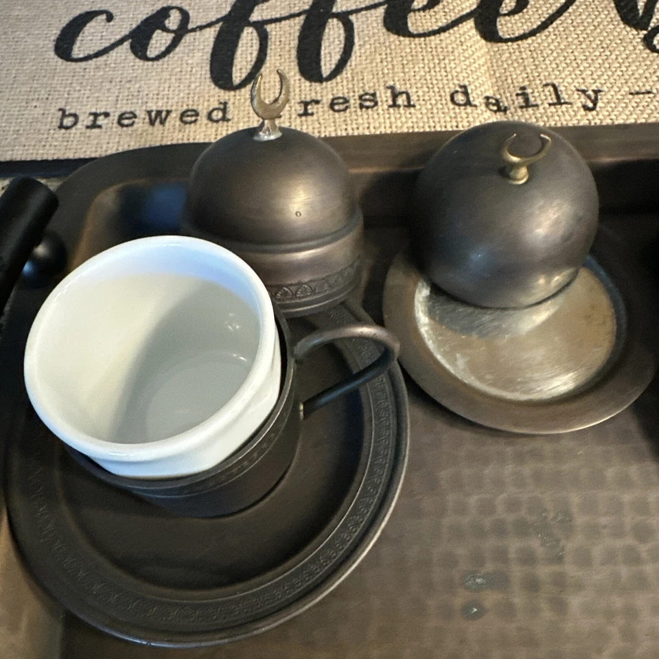 Turkish Coffee set, Copper Coffee Cup Set With Tray Handmade - Image 2 of 4