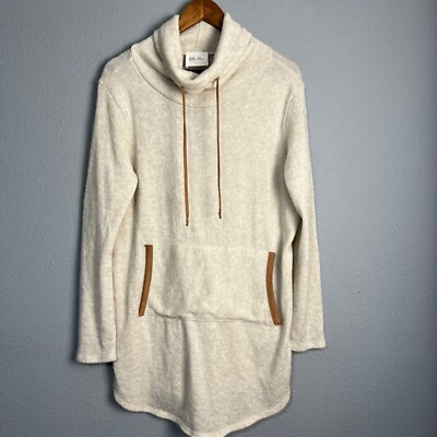 Anthropologie Ella Mara Cowl Neck Tunic Pullover Kangaroo Lightweight Beige Lg