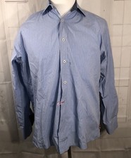 English Laundry Flip Cuff Button Front Dress Shirt Mens 16.5 36/37 Blue
