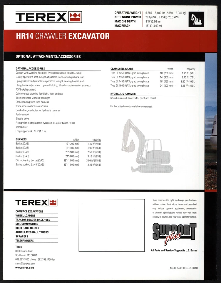 FOLLETO EXCAVADORA DE ORUGAS TEREX HR14 4 PÁGINAS, FECHA NO VISTA Foto 3 de 3