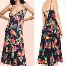 Farm Rio Midi Dress XS Tropical Black Floral Cashew Button Front Anthropologie