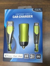 Solary Lightning Cable Car Charger 654 3' Cable Metallic Green Apple Iphone D/S