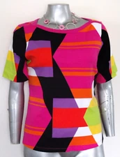 Westbound Woman PULLOVER TOP BLOUSE Size 1X SHORT SLEEVE ABSTRACT BLOCK COTTON