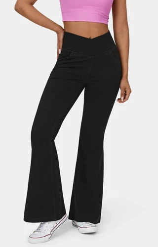 Ladies Stretch Elastic Waist Pockets Flared Pants Jeans Denim Trousers PLUS-SIZE - Picture 9 of 28