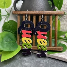 2  Silver-tone Earring Set Boho Retro Wood Dangle Juneteenth African A1391