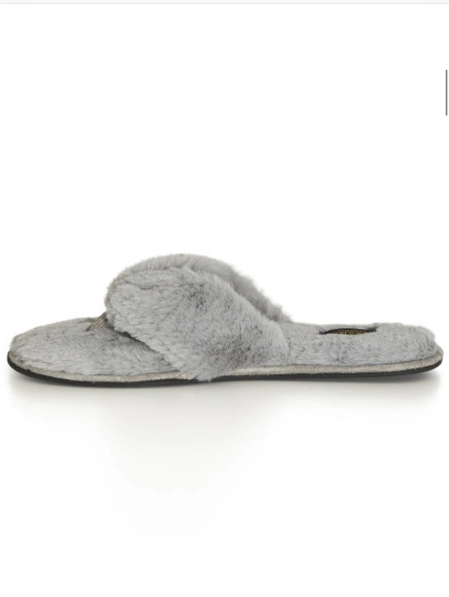 Ladies Evans Diana Size Medium 8 9 Extra Wide Fluffy Grey Slippers Toe Post