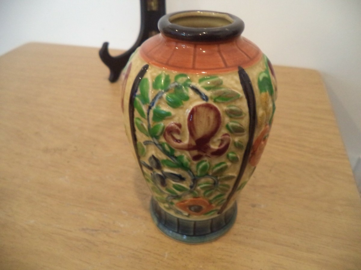 Vintage Japan K Mark - Floral,HAND CARVED Hand Painted VASE EARLY