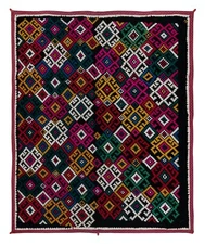 5x6.2 ft Silk Hand Embroidered Wall Hanging, Vintage Colorful Suzani Bed Cover