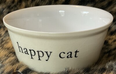 FIDO'S DINER Stoneware Happy Cat Pet Food Bowl Kitty Dish Meow Kitten Bengal NEW