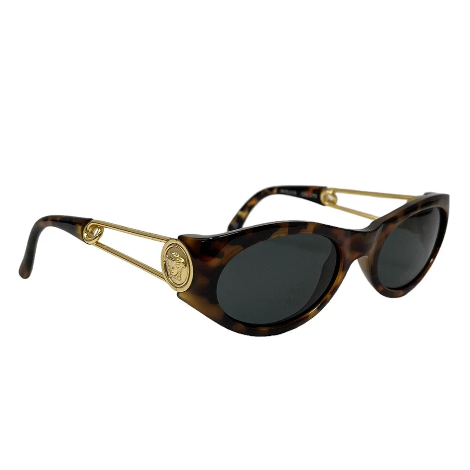 GIANNI VERSACE Vintage Medusa Safety Pin Logo Sunglass Brown Gold RankAB - Image 4 of 4