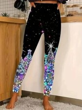 Women Colorful Christmas Tree Print Skinny Leggings Casual Elastic Waist New