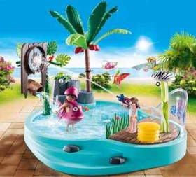 PLAYMOBIL 70610 Family Fun Pool w/Water Sprayer 65 Pc Toy Playset