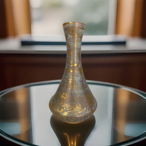 Vintage Stangl Pottery Turquoise Blue Brushed Gold 7.5” Bud Vase  MCM 4050