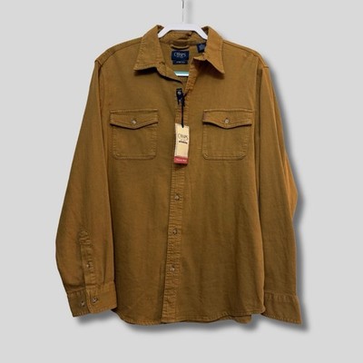 NWT Chaps Men's Stretch Shirt Button Down, Long Sleeve, Brown, Size L
