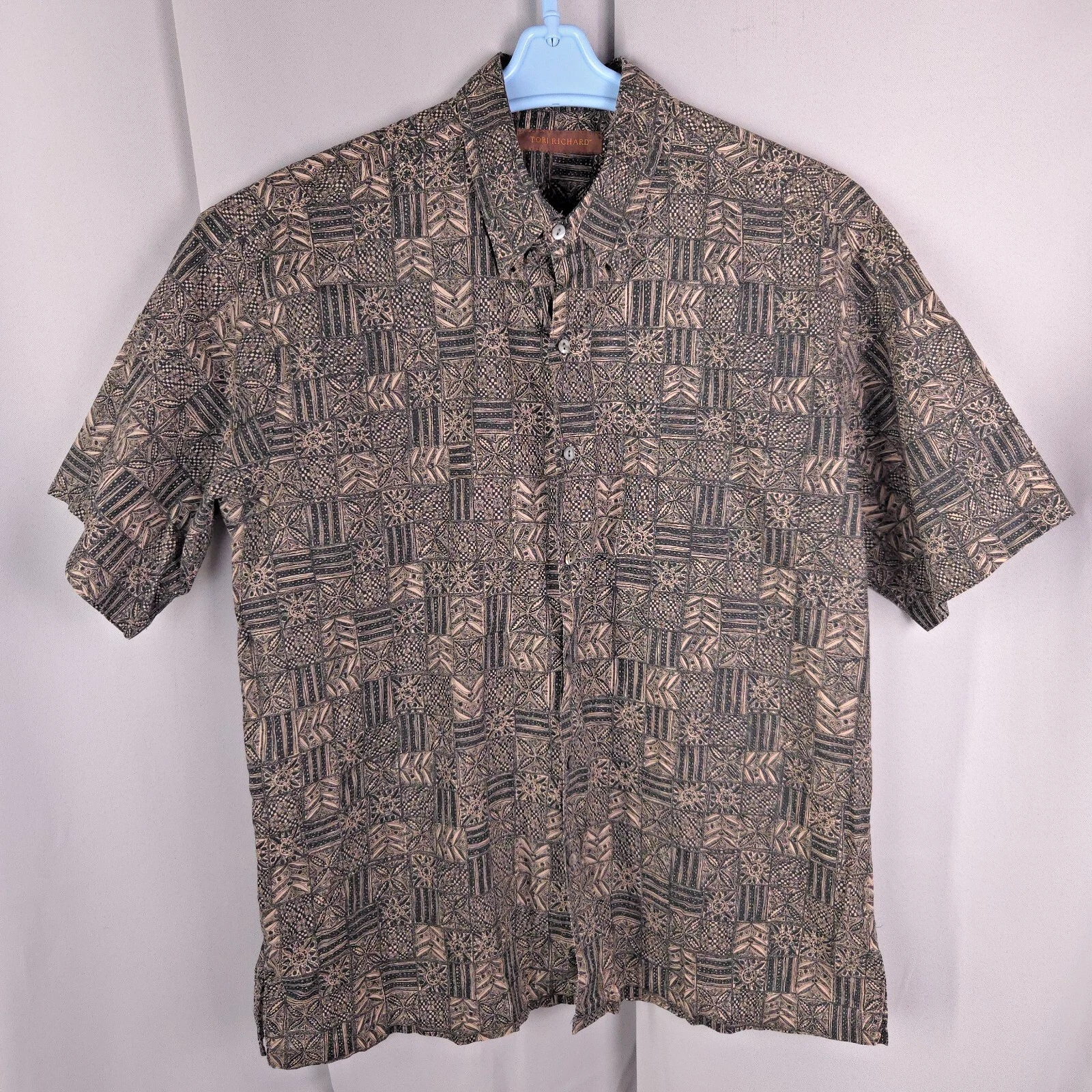 Tori Richard Mens Large Black Geometric Cotton Button Up Shirt Dadcore Resort