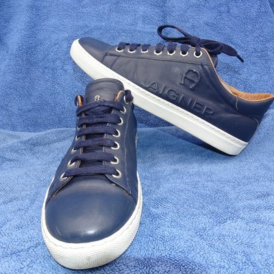 Aigner Herrenschuhe Größe 43 Blau Leder Halbschuhe Sneaker Gepflegt Schuhe