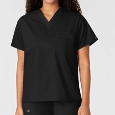 NWT WonderWink - WonderWORK UNISEX V-NECK SCRUB TOP SHORT SLEEVE BLACK XL