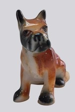 Vintage Hand-Painted Ceramic Boxer Dog Figurine Small Collectible Brown & Black