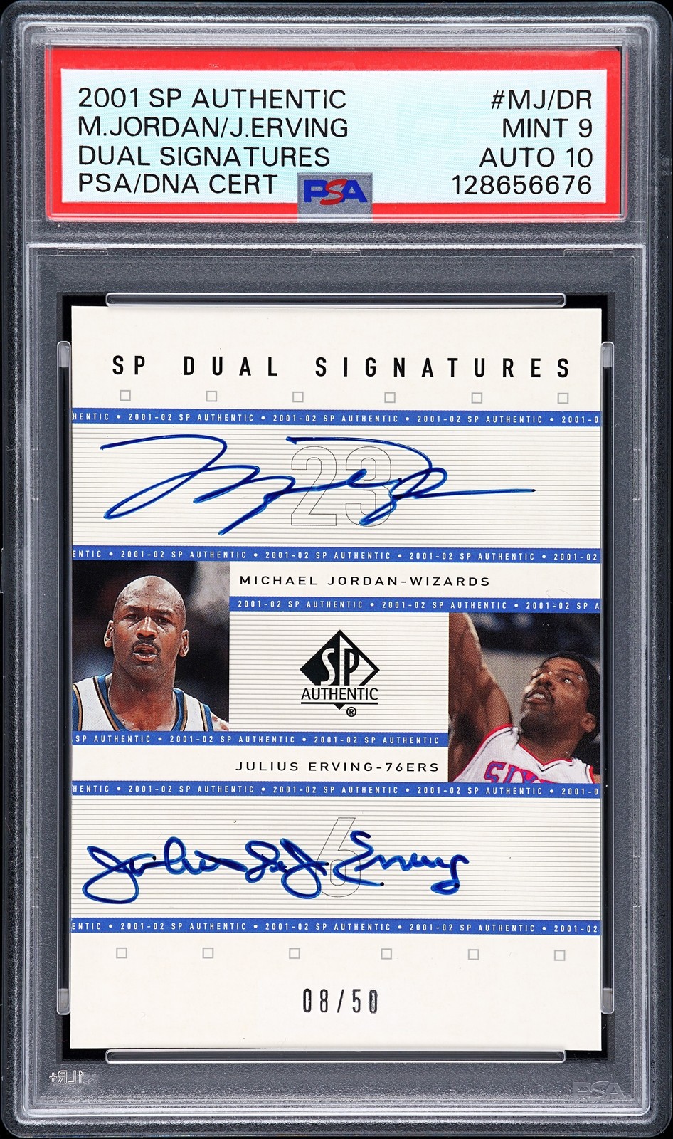 JULIUS ERVING/MICHAEL JORDAN Autographed Signed 2001 SP AUTH DUAL S 8/50 PSA 9 AUTO 10 
