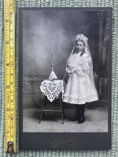 Antique Cabinet Card Photo Girl First Communion Veil Dress Portrait c. 1890s