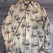 Vintage 60s 70s Joel California Polyester Shirt Floral Disco Mens sz Large Fruit