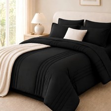 Queen Comforter Set Black 7 Pieces Bed in a Bag Queen Lightweight Microfiber