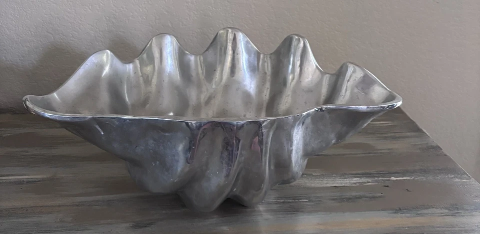 Набор из 2 алюминиевых серебряных чаш для домашнего декора Clam Shell тяжелый твердый «оловянный» - Изображение 3 из 4