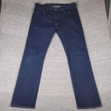 Levis 501 Jeans Mens 38x34 Dark Wash Blue Button Fly Straight Leg Stretch Denim