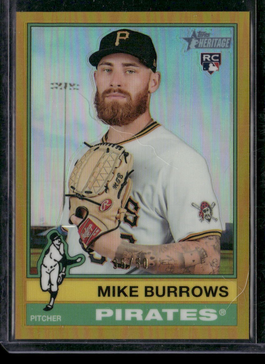 2025 Topps Heritage Mike Burrows 328 Pirates Chrome Gold Refractor RC
