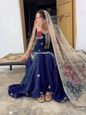 Classic Look Chinnon Silk Navy Blue Top Palazzo With Dupatta For Wedding Wear
